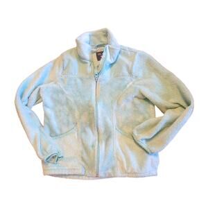 Children's Place Girl’s Size 7 Aqua Plush Fleece Zip Jacket Nylon Shoulder Trim